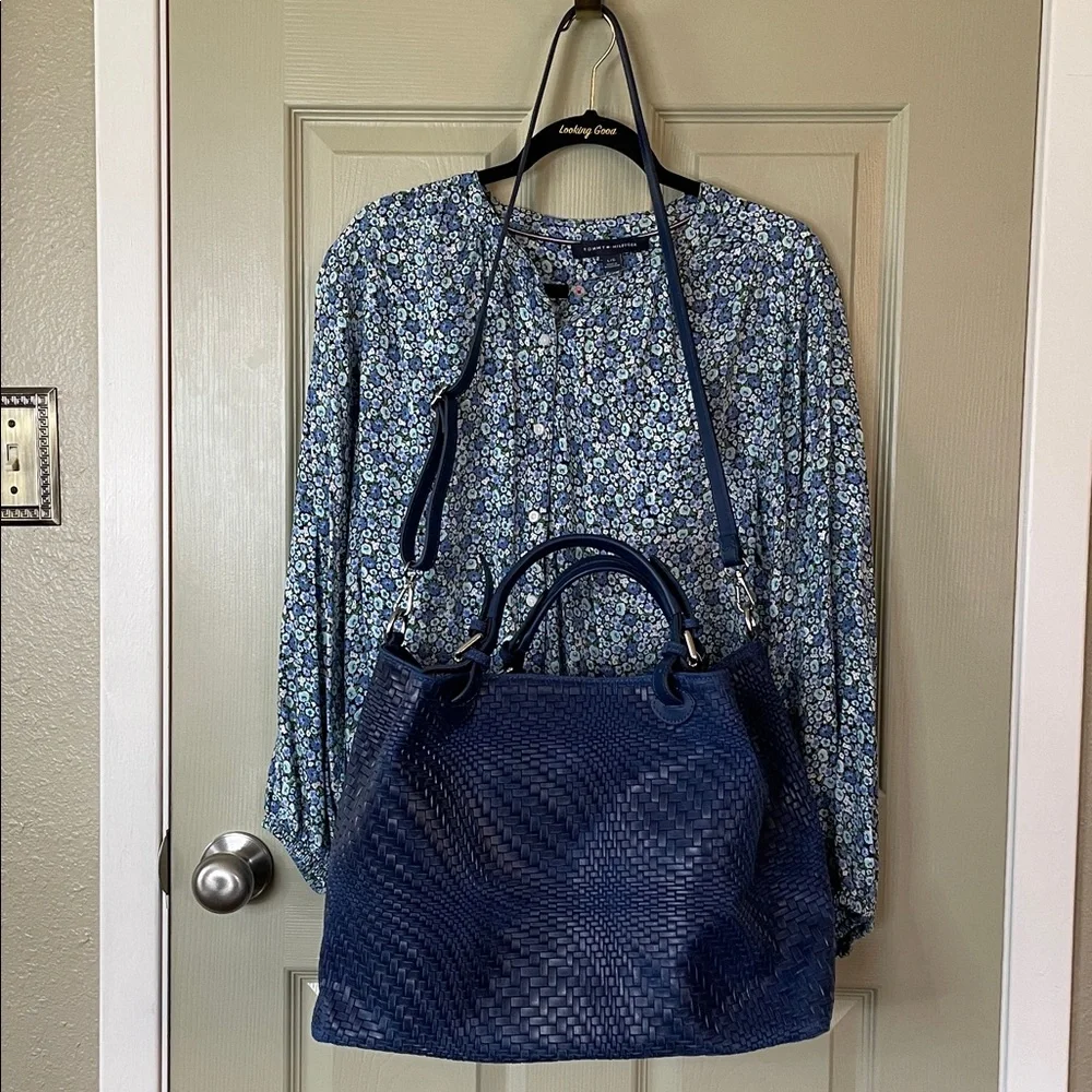 Awesome Statement Bag - Large Woven Blue Leather Tote/Travel - Tulipani Leather - Picture 4 of 16